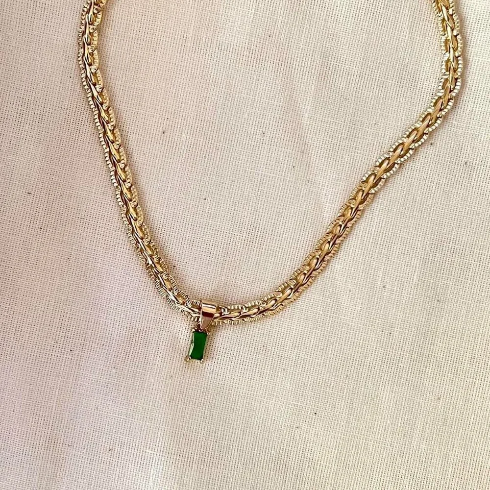 y2k style gold emerald pendant necklace